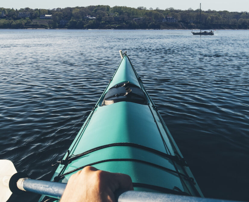 Photo of a Kayak from the point of view of the person in the kayak