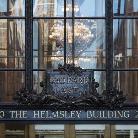 Click to view a popup image of Helmsley exterior sign above entry